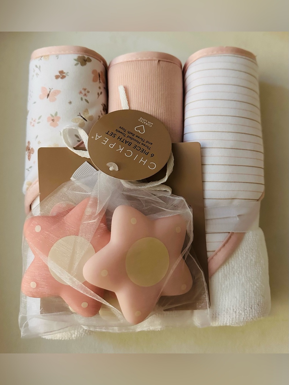 chick pea blush & cream baby bath set